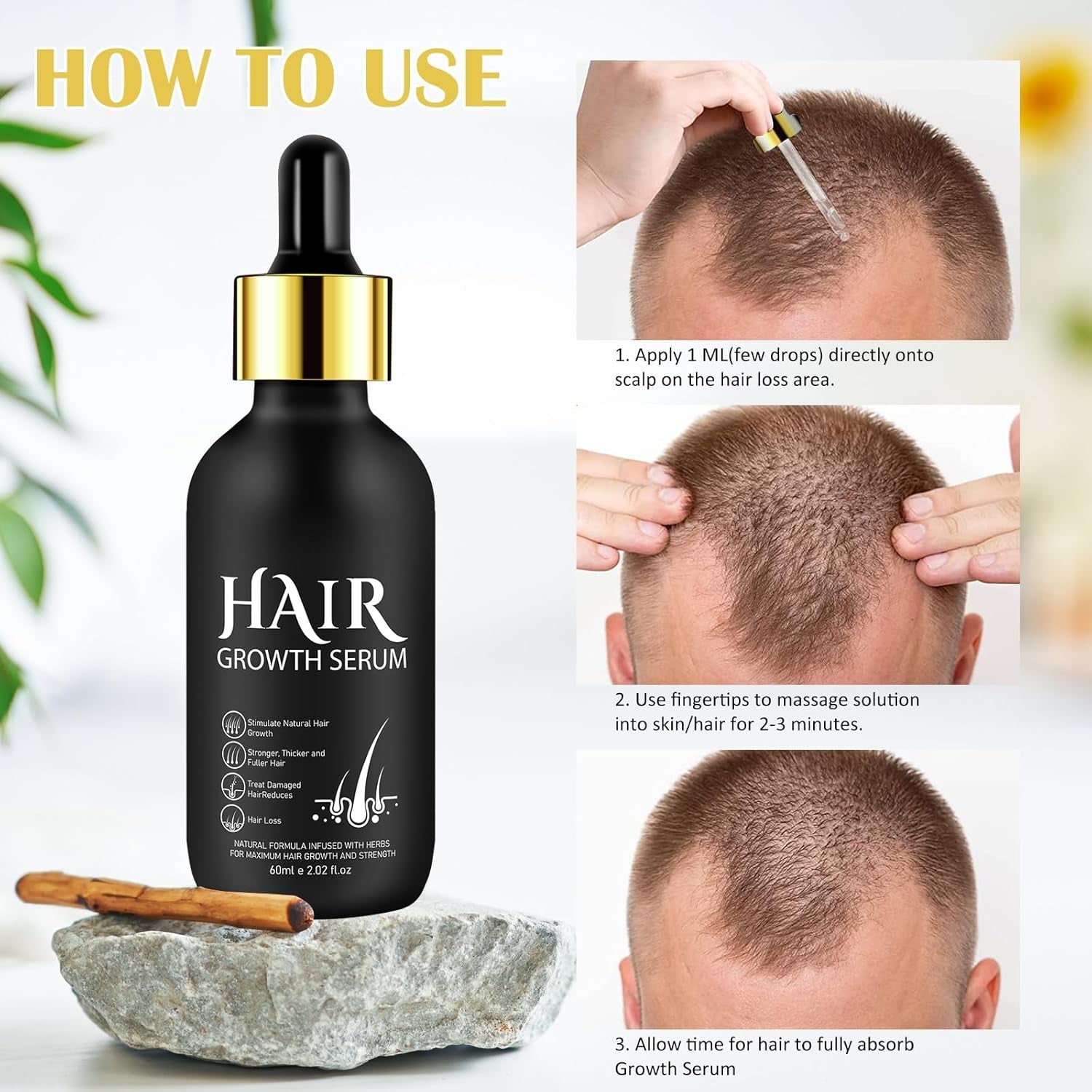 Bio-Haarwachstumsöl 5 % – Lösung zur äußerlichen Anwendung – Haarwachstum und -verdichtung – Für männlichen Haarausfall und dünner werdendes Haar – Reaktiviert schrumpfende Follikel – Präziser Pumpspender, 60 ml Haarpflege Naty Shop