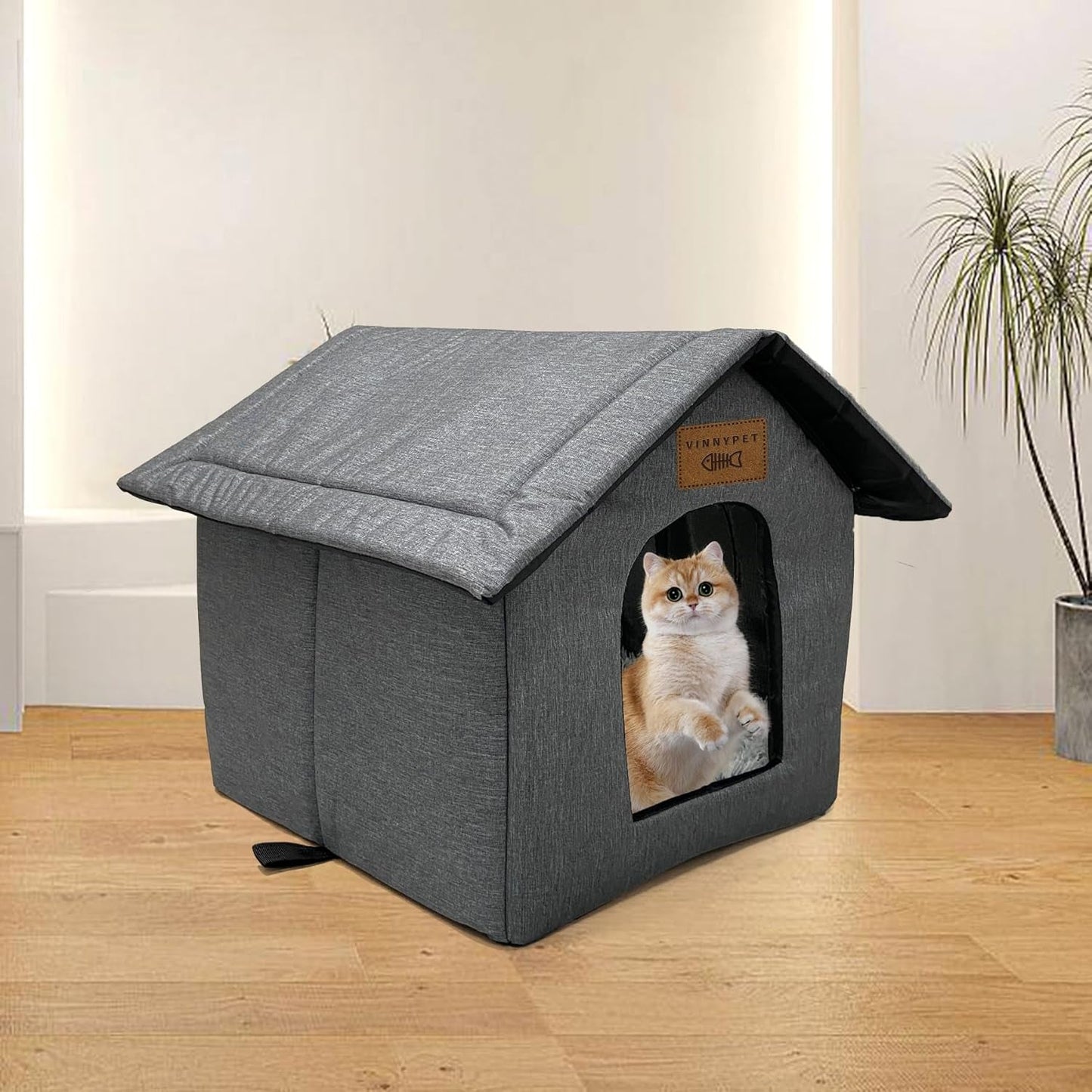 Katzenhaus Für Draußen Winterfest Wasserdicht Wetterfester Katzenhöhle Haustierhaus mit Plüschkissen Warme Hundehöhle Waschbar Hundehaus Tierheim Für Streuner Haustiere 35x30x35cm