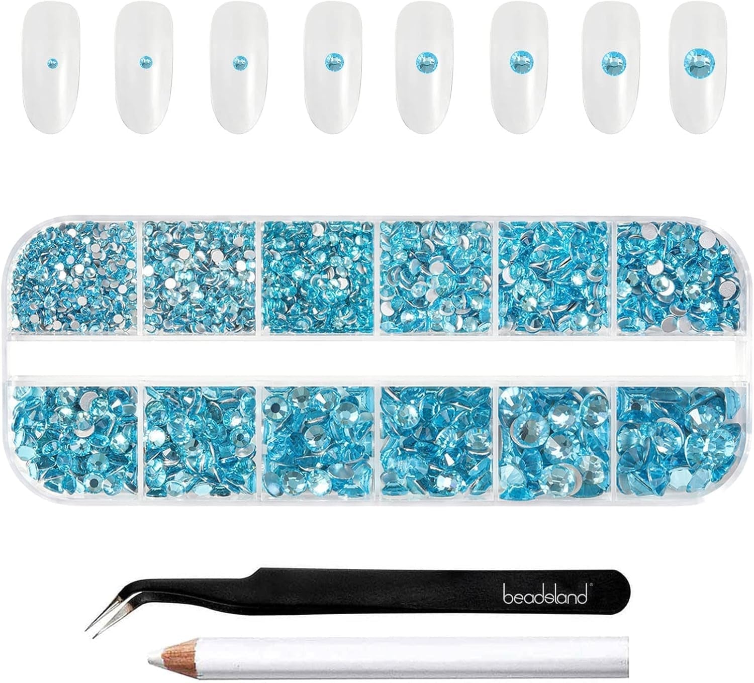 Beadsland 2500 Stück Glas Nailart Strasssteine ​​​​Kristall Flatback Edelsteine ​​​​Runde, ​​Für Handwerk Gemischt 8 Größen SS4 ~ SS30 Mit Picking Pinzette Und Stift (Kristall Weiß)