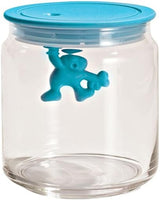 Alessi „Gianni“ Küchenglas aus Glas mit versiegeltem Deckel, thermoplastisches Harz, schwarz, 27,5 x 13,5 x 28 cm, Aufbewahrungsboxen für Lebensmittel, Naty Shop, Hellblau, 10,2 x 10,2 x 12 cm