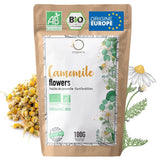 ORIGEENS Bio-Kamillenblütentee aus Europa, 100 g | Loser Blatttee, Bio-Tee für Schlaf und Verdauung | Deutsche Kamille | Zertifiziert und verpackt in Deutschland