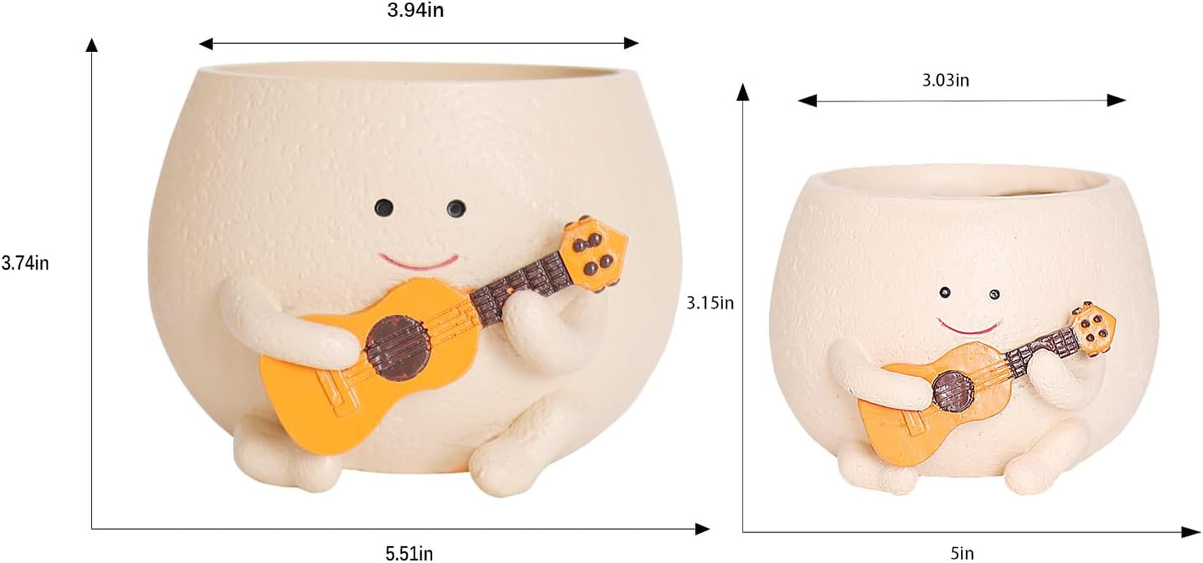 Blumentöpfe mit Smiley-Gesicht, niedlicher Harzkopf, Perlenkette, Blumentopf, einzigartige Gitarre, für drinnen und draußen, saftiger Blumentopf, Geschenkidee für Mama