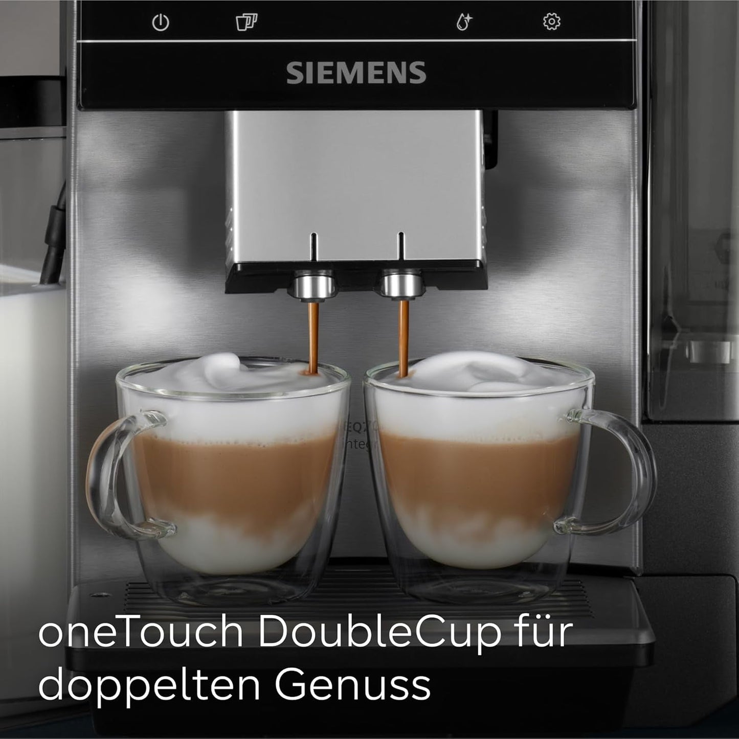 Siemens EQ700 Espressovollautomat, großer Farb-TFT-Bildschirm, 36 Heiß- und Kaltgetränke, Kaltbrühen, 2-Tassen-Funktion, App-Steuerung, automatisches Reinigungssystem, schwarzer Edelstahl, TQ717D03