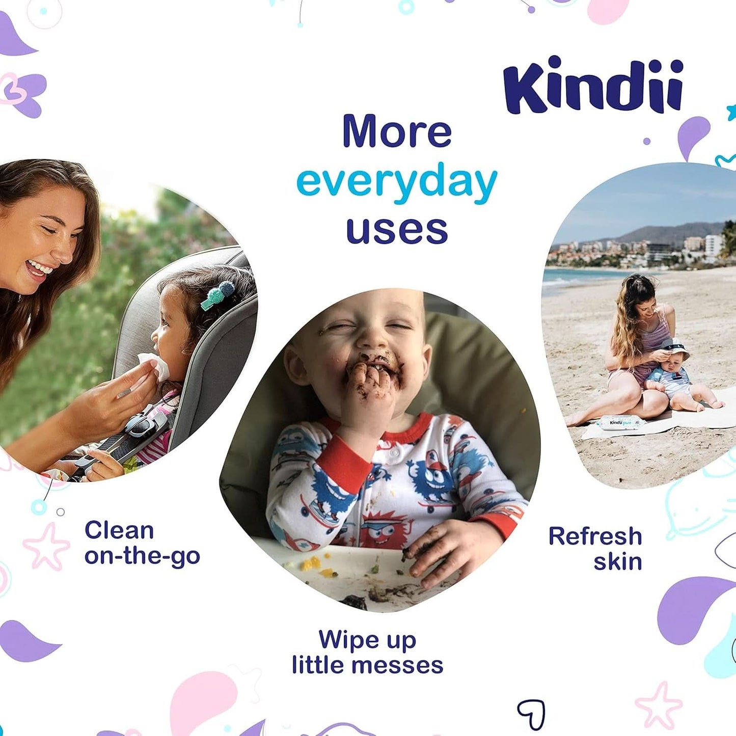 Kindii Feuchttücher Für Babies Und Kinder Pure Water 99% - 99%ige Zusammensetzung Auf Wasserbasis - Allantoin - Unparfümiert - Dermatologisch Getestet - Für Empfindliche Haut - 720 Stück - 12X60 Stück Naty Shop