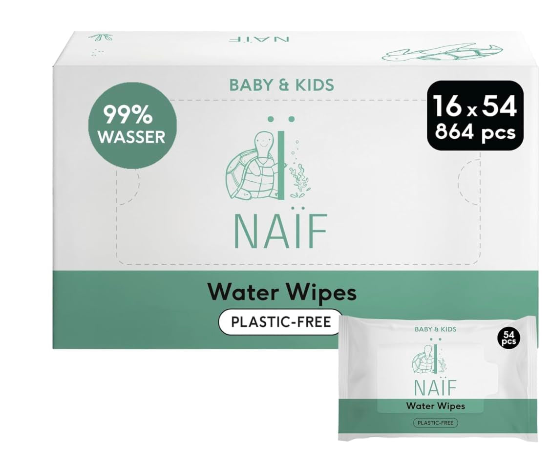 Naïf – Plastikfreie Feuchttücher – 1296 Stück (24 Stück x 54 Feuchttücher) – Babypo-, Körper- und Gesichtspflege – 99 % Wasser – 0 % Duftstoffe und Alkohol