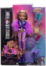 Monster High Clawdeen Wolf Puppe mit Welpen-Halbmond und Zubehör wie Schultasche, Kalender, Snacks und mehr, HRP65