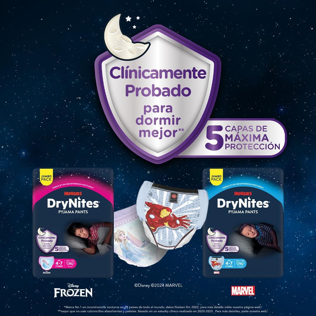 DryNites Pyjamahosen für Mädchen 3–5 Jahre, 1 Packung (1 x 16 Stück)