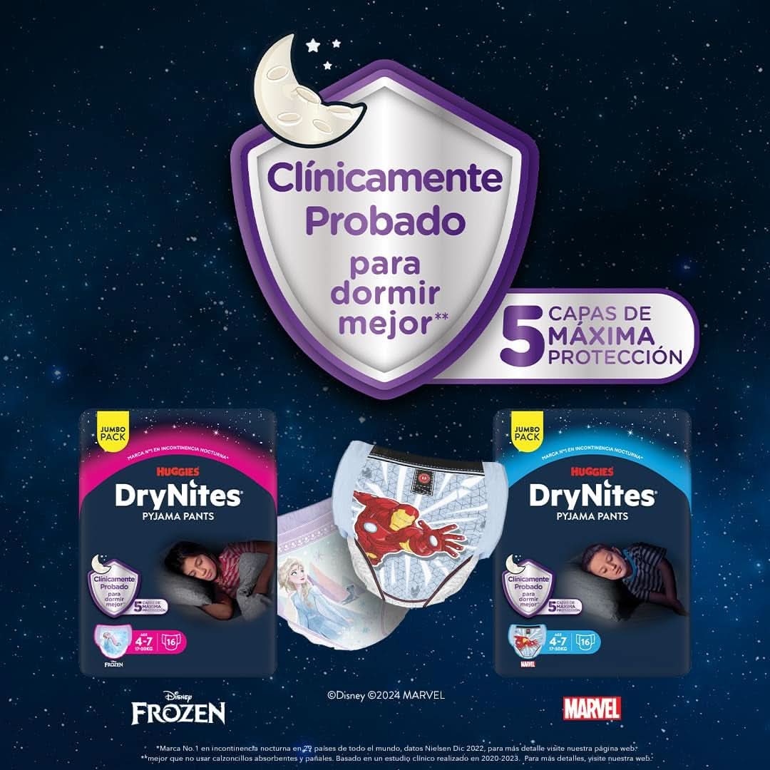 Dry Nites Pyjamahosen für Mädchen 3–5 Jahre, 1 Packung (16 Stück) Naty Shop
