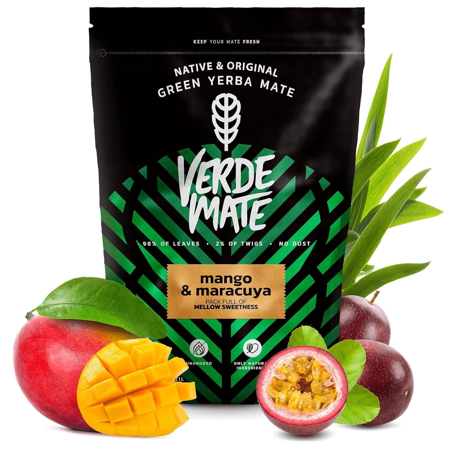 Green Mate Grüne Mango & Maracuya 0,5 kg | Mate-Früchtetee | Der exotische Geschmack von Mate-Tee Die Kraft der Kühlung | Natürliche Stimulation | Mate-Tee aus Brasilien | 500 g