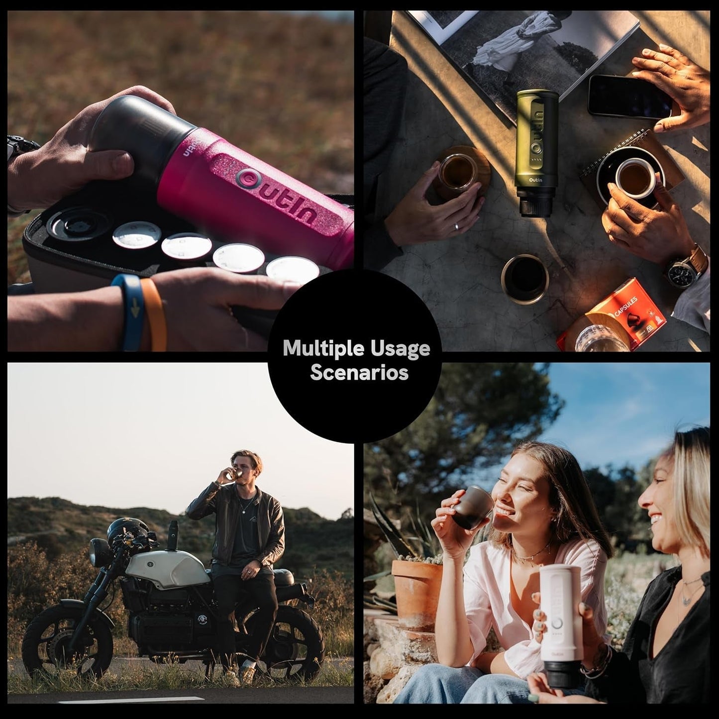 OutIn Nano tragbare elektrische Espressomaschine, Camping-Kaffeemaschine, USB-C selbsterhitzend, kompatibel mit gemahlenem Kaffee und NS-Kapseln