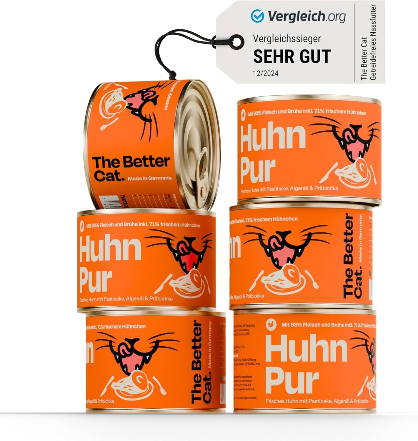 The Better Cat – Getreidefreies Nassfutter mit extra hohem Fleischanteil – Premium getreide- und zuckerfreies Katzenfutter (200g, Huhn)