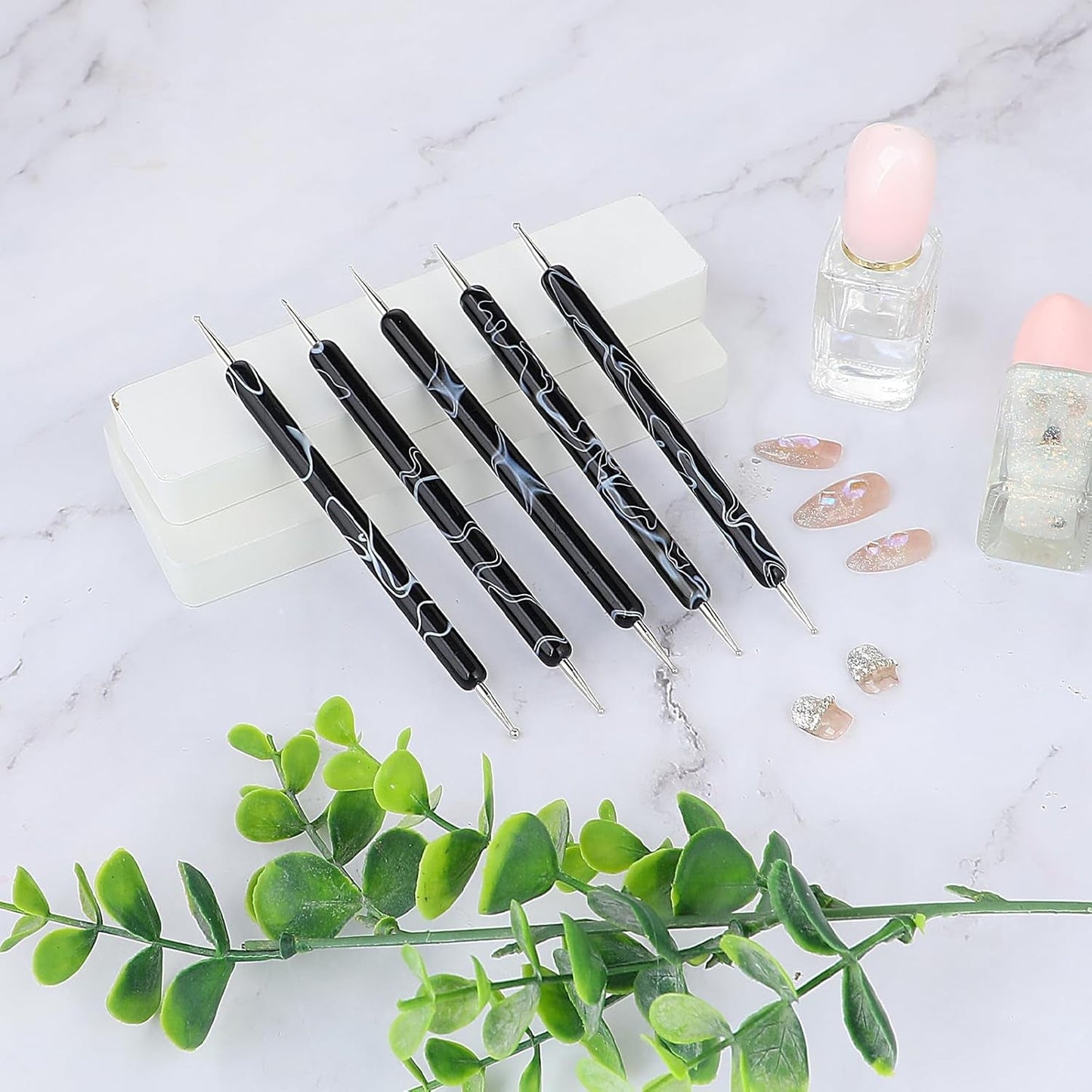 5 Stück Nail Design Dotting Tools Nagelkunst Werkzeug Nagelpunkt Pinsel Punktierung Stift Marbleizing Werkzeug Für Nagelack Maniküre, Schwarz