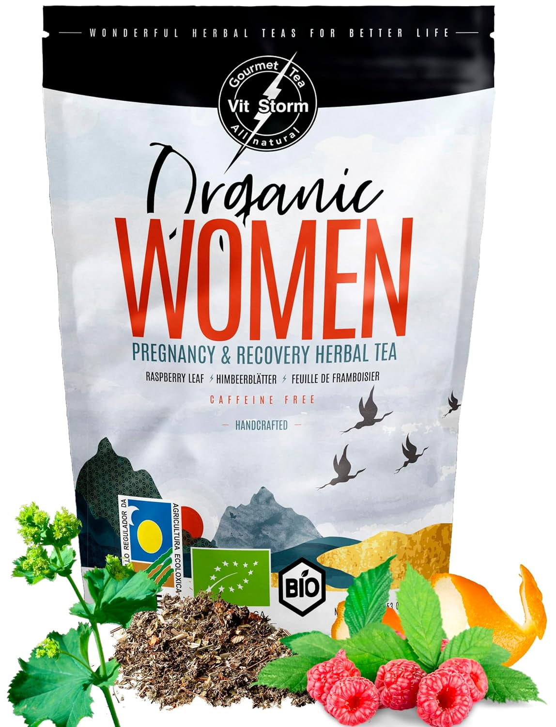 VITSTORM® BIO TEE Mom & Kids – Tee für Frauen und Stillende – Rooibos, Apfel, Fenchel, Zitronenmelisse, Alchemilla, Erdbeere – Entspannender Tee – Fruchtig und lecker – Koffeinfrei – Kräutertee 100 g