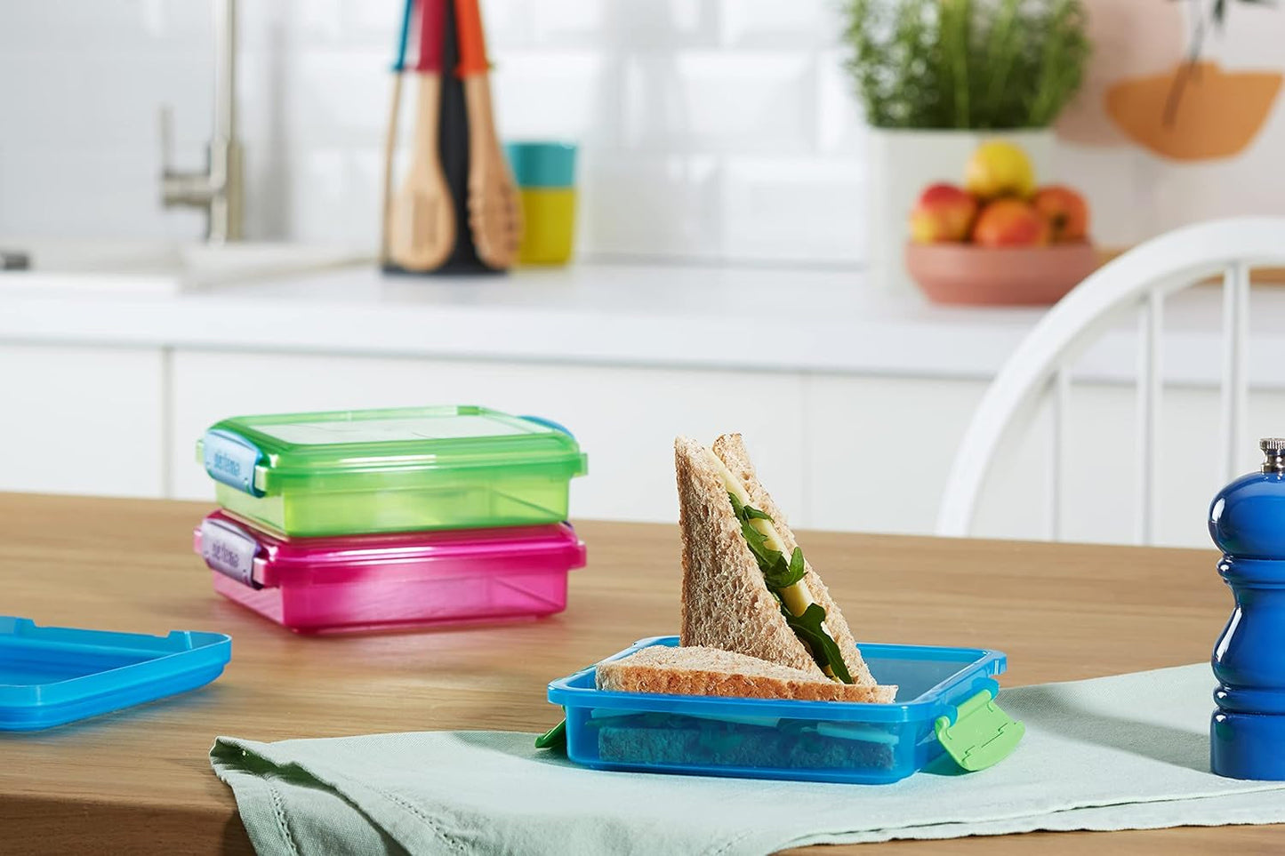 Lunchbox-Sandwichbox-System | 450 ml | stapelbare und luftdichte Lunchbox mit Deckel | für Kinder und Erwachsene | ohne BPA | gemischte Farben | 3 Stück Naty Shop Lebensmittel-Aufbewahrungsboxen