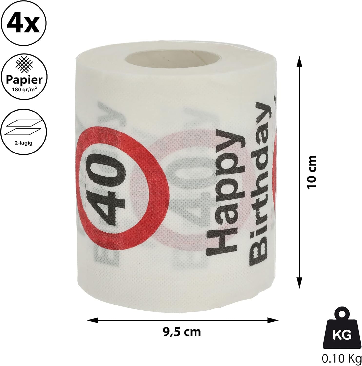 4er Set Toilettenpapiere „Alles Gute zum 40. Geburtstag“ │40. Geburtstag 24 Meter 2-Stoffe 180Gr/Qm │ Toilettenpapier Motiv Toilettenpapier (4 X Toilettenpapier 40)