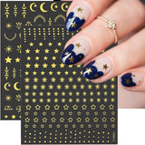 Goldene Stern- und Mond-Nagelaufkleberbögen, Engelsflügel, hellbraune goldene Nagelaufkleber, Sterne, Nagelfolie, Nagelaufkleber, Nageldesign-Zubehör, Nagelaufkleber