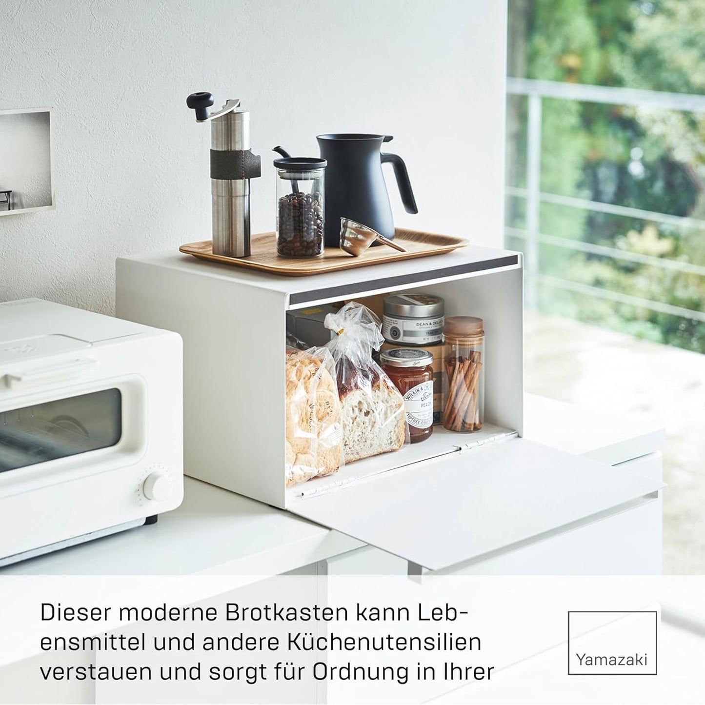 Yamazaki 4352 TOWER Brotkorb, weiß, Stahl, minimalistisch, 40 x 34,5 x 24 cm Frischhalteboxen Naty Shop