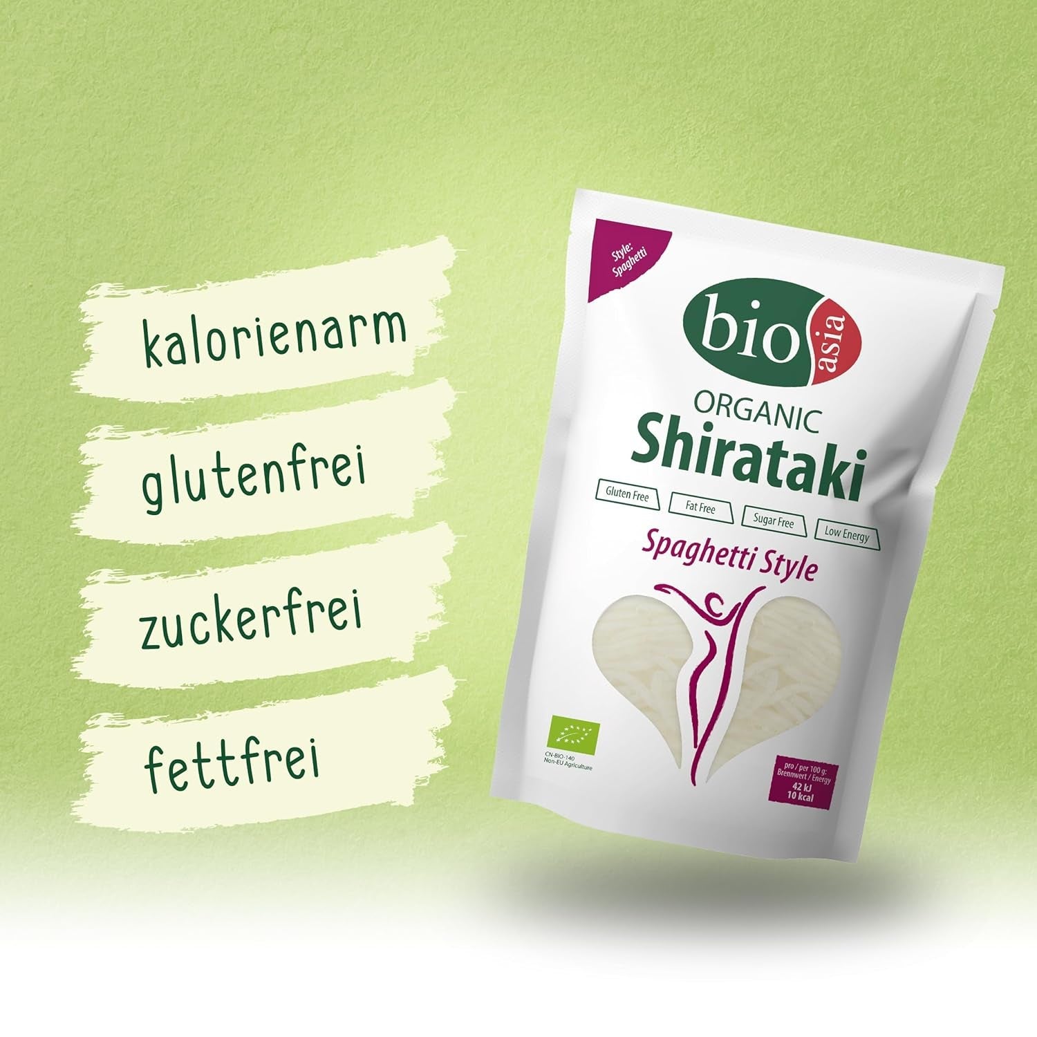 Bioasia Bio Shirataki Spaghetti – Nudeln aus Bio-Konjakmehl – ​​​​Mit niedrigem Kaloriengehalt – Zucker-, fett- und glutenfrei (1 x 270 g)