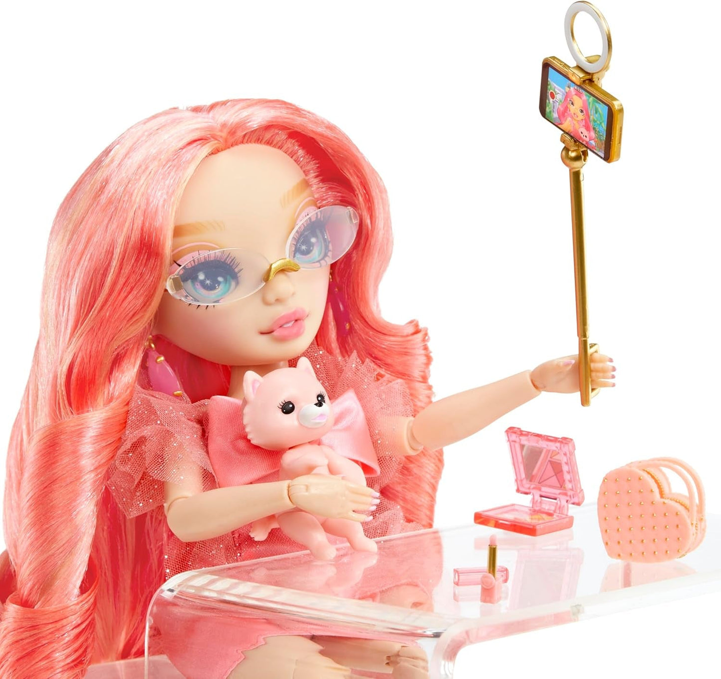 Rainbow High Fashion Doll – Pinkly Paige – Rosa Modepuppe im modischen Outfit – mit Brille und über 10 bunten Spielaccessoires – Ideal für 4–12-Jährige und Sammler