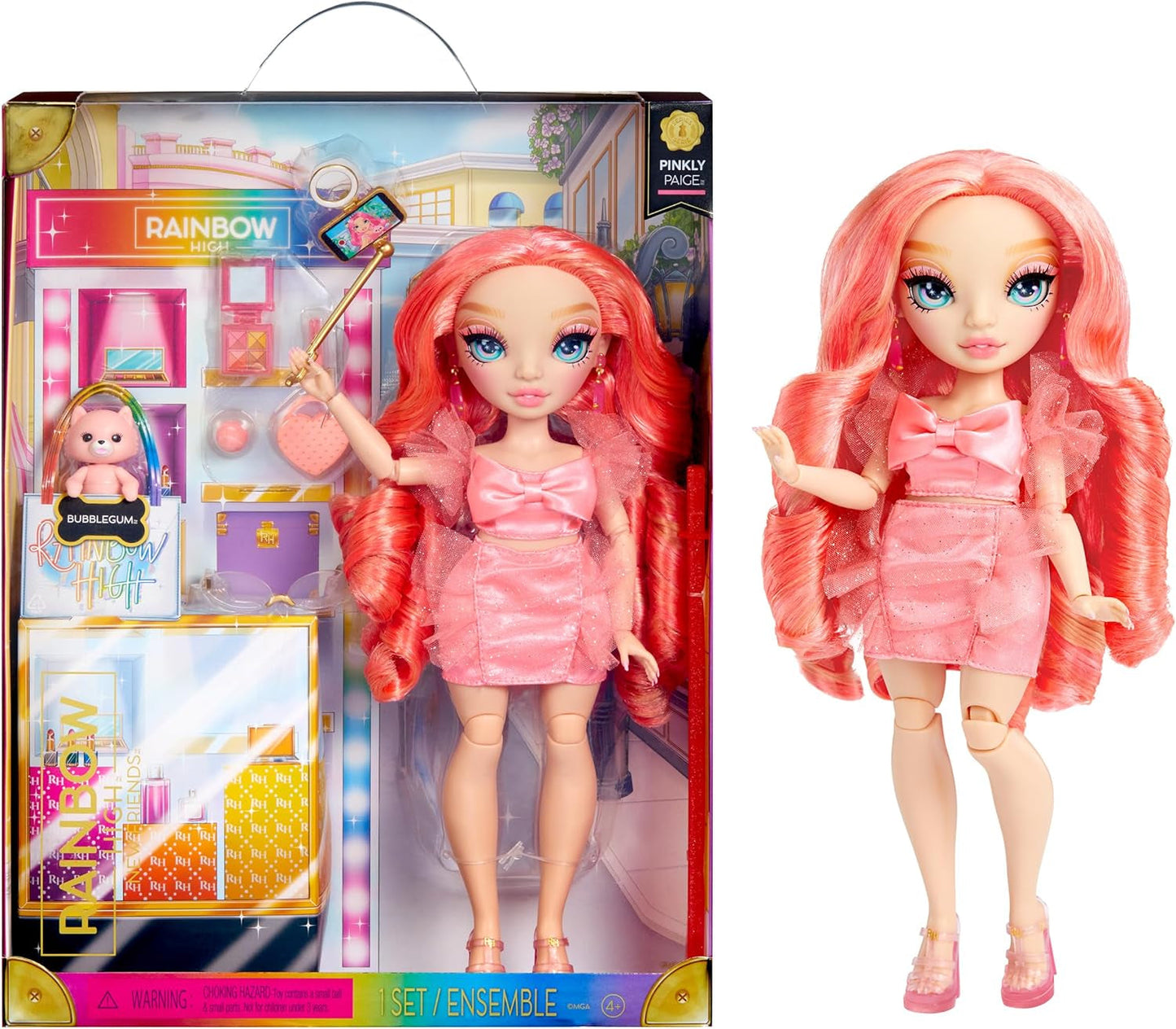 Rainbow High Fashion Doll – Pinkly Paige – Rosa Modepuppe im modischen Outfit – mit Brille und über 10 bunten Spielaccessoires – Ideal für 4–12-Jährige und Sammler