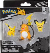 Pokemon PKW2778 Select 3er-Pack mit Pichu und Pikachu und 7,6 cm großen Raichu-Kampffiguren Evolution Multipack Style 2 Actionfiguren Naty Shop