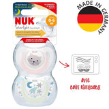 NUK Star Night & Day Baby-Schnuller 0–6 Monate, leuchtet im Dunkeln, BPA-freies Silikon, rosa Katze, 2er-Pack