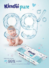 Kindii Feuchttücher Für Babies Und Kinder Pure Water 99% - 99%ige Zusammensetzung Auf Wasserbasis - Allantoin - Unparfümiert - Dermatologisch Getestet - Für Empfindliche Haut - 720 Stück - 12X60 Stück Naty Shop