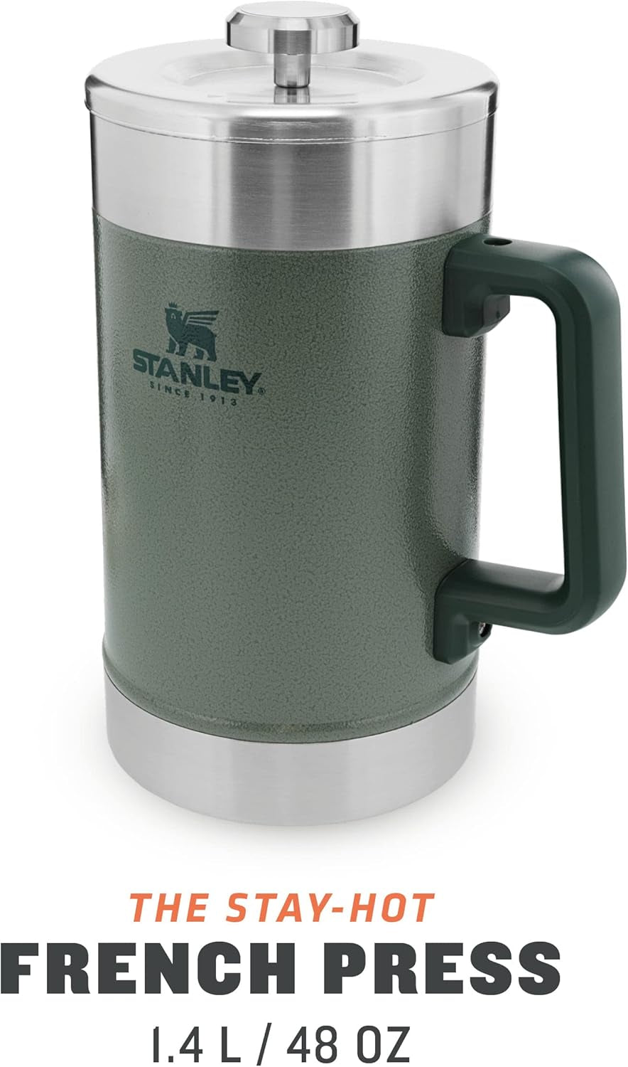 STANLEY Classic Stay Hot Kaffeepresse 1,4 l Hammertone Green – Hält den Kaffee 4 Stunden lang heiß – Minimale Ablagerungen – Integrierte Kaffeepresse aus Edelstahl – BPA-frei – Spülmaschinenfest