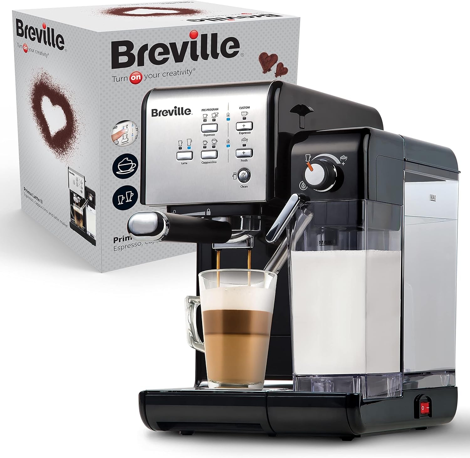 Espresso Breville Prima Latte II | Latte- und Cappuccino-Maschine | Professionelle Pumpe mit 15 bar und Milchaufschäumer | Silber [VCF108X]