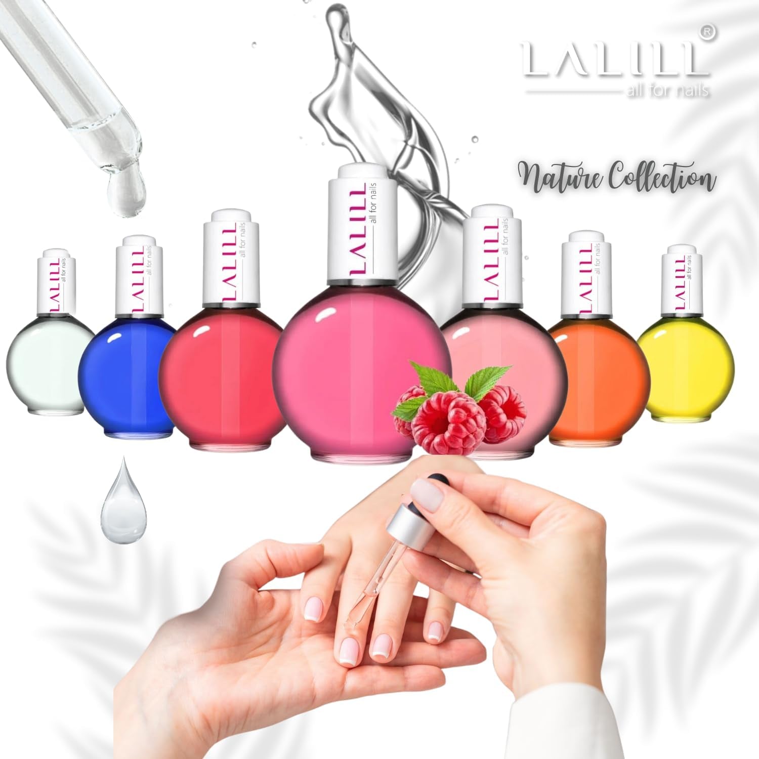 LALILL Nail Cuticle Oil 75Ml – Himbeere Nagelpflegeöl – Nagelöl Pflege Für Nägel Nagelhaut – SPA Maniküre Naildesign Hände – Vegan – Mit Pipette