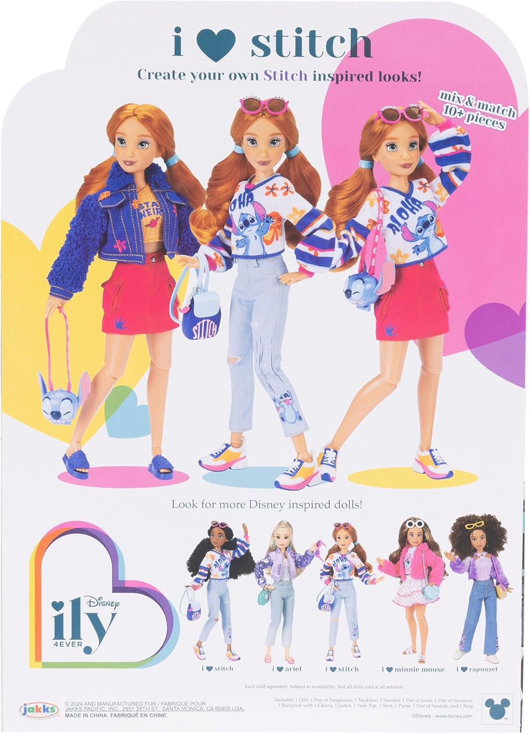 Disney ILY 4EVER Fashion Dolls Stitch mit roten Haaren, 29,2 cm groß, mit 13 Bewegungspunkten, zwei kompletten Mix-and-Match-Outfits und einem funkelnden Mickey-Ring für Sie! Naty Shop-Puppen