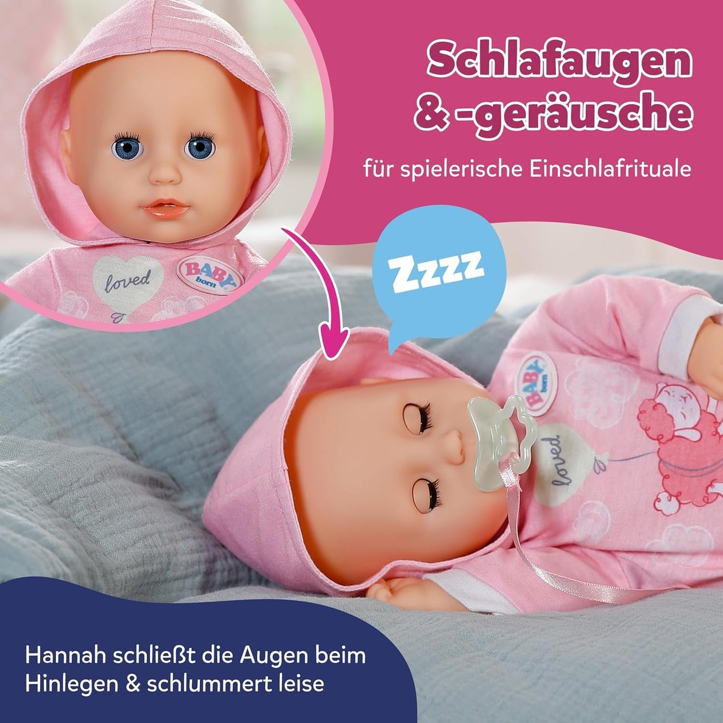 BABY Born Hannah Play with Me – Babypuppe mit 5 Funktionen – Weicher Materialkörper inklusive Zubehör – 36 cm große Puppe – Batteriebetrieben – Geeignet für Kinder ab 1 Jahr