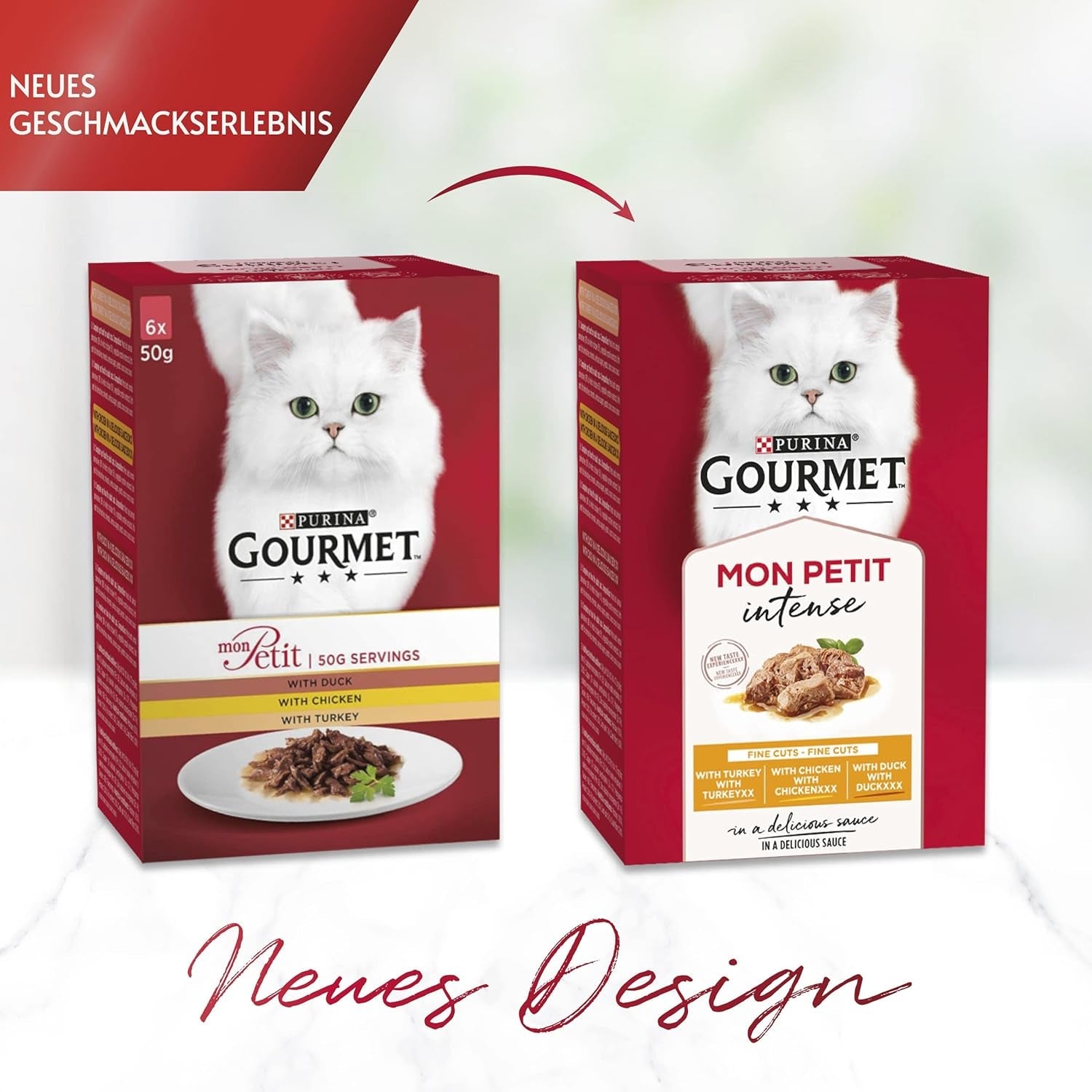 Gourmet Mon Petit Intense Nassfutter für Katzen, Geflügel-Sorte, 8er-Pack (8 x 6 Beutel à 50 g)