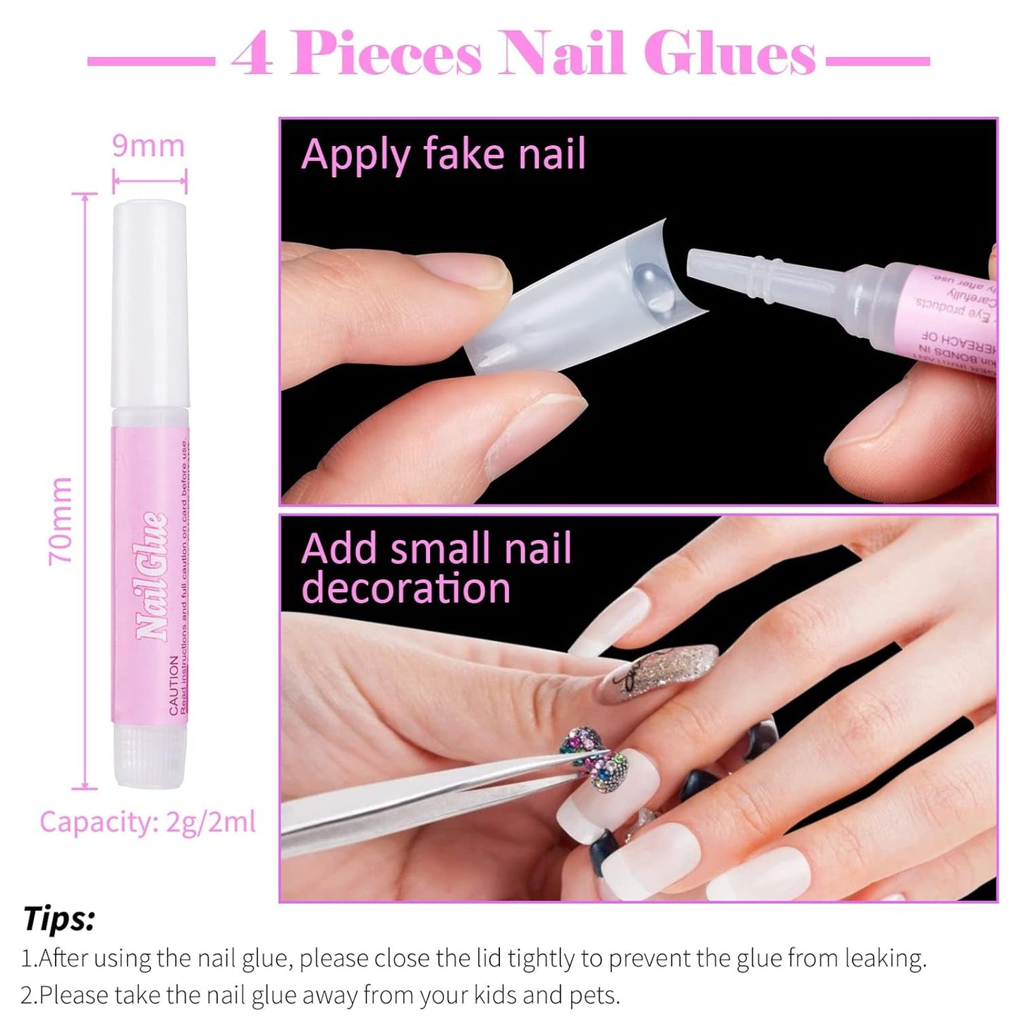 500 Stück französische künstliche Nagelspitzen, Acryl, künstliche Nagelspitzen, Set, Nagelverlängerungen, Nagelspitzen, künstliche Nägel, Zubehör mit 4 Stück Nageldesign-Kleber, Gel-Nägel, natürlich