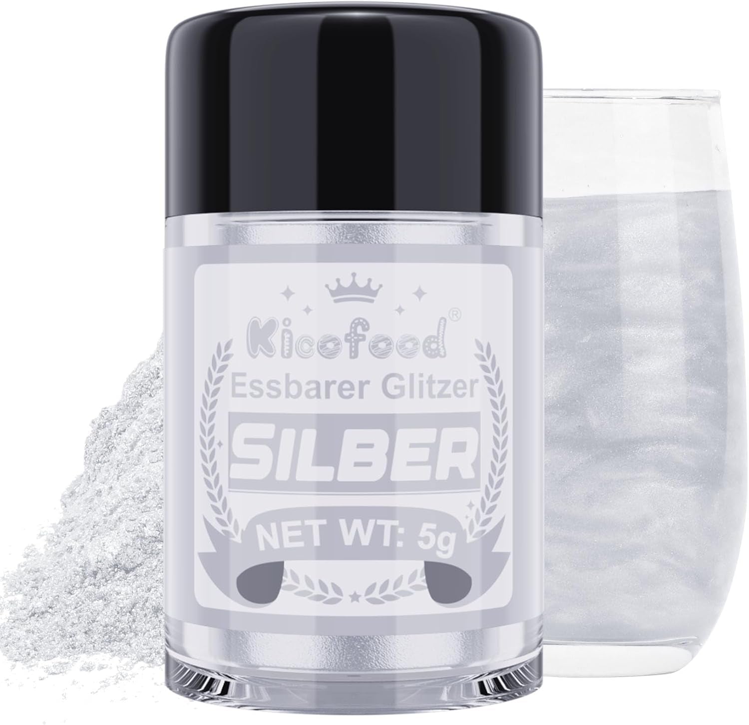 Kicofood, essbarer Glitzer, 5 Gramm, verschiedene Farben Glitter Naty Shop Silver