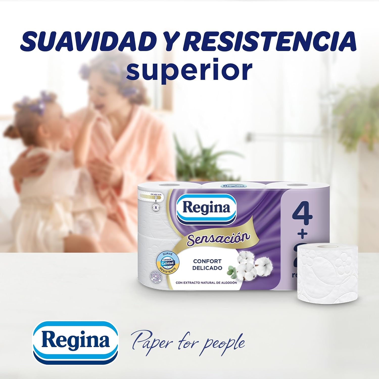 Regina Feeling – 42 Rollen Toilettenpapier, 175 Blatt mit drei Schichten, natürlicher Baumwollextrakt und zarter Duft, 60 % recycelte Kunststoffverpackung, 100 % FSC-zertifiziertes Papier