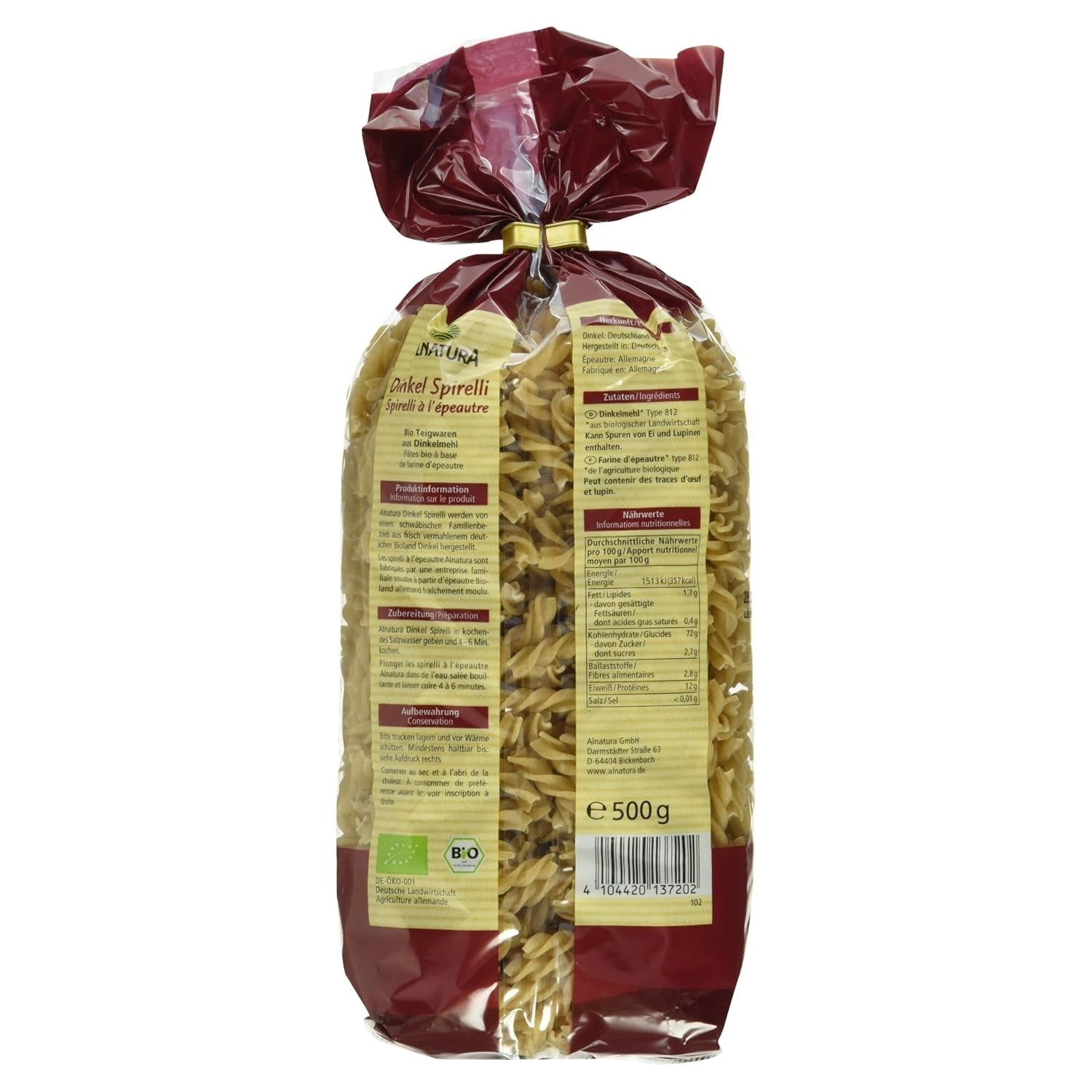 Bio-Dinkelspiralen, 500g (Verpackung kann variieren)