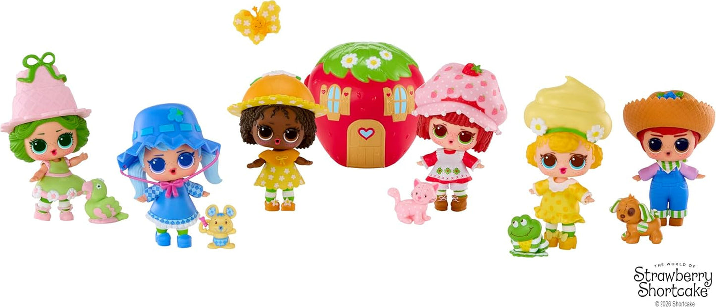 LOL Überraschung! Loves Emily Erdbeer Tots – Duftpuppen zum Sammeln mit 7 Überraschungen, Haustier, Mode, Schuhen, Hut, Spielset mit umwandelbarem Erdbeerhaus, ab 4 Jahren
