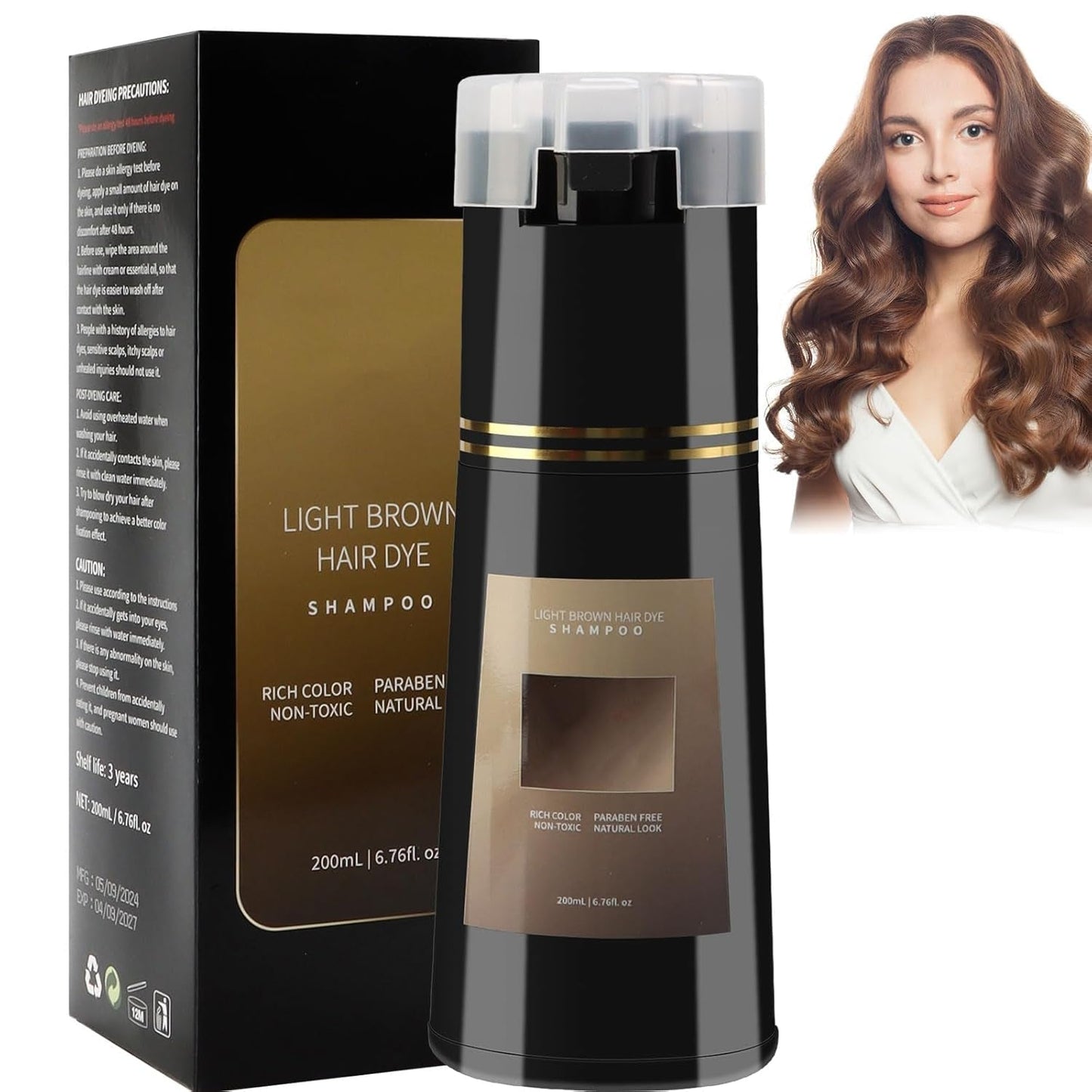 Haarfarben-Shampoo, 3-in-1-Sofort-Farbshampoo, Sofort-Haarpflege-Farbshampoo, Schwarzes Haarfarben-Shampoo, Haarfarben-Shampoo (Hellbraun) Naty Shop Haarfärbe-Standardtitel