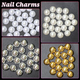 GZMAYUEN 920 Stück Gold Silber Flatback Perlen Für Nägel, Halbrunde Weiße Beige Nagelperlen, Kleine Halbrunde Flatback Perlen Für DIY Nail Art Decor