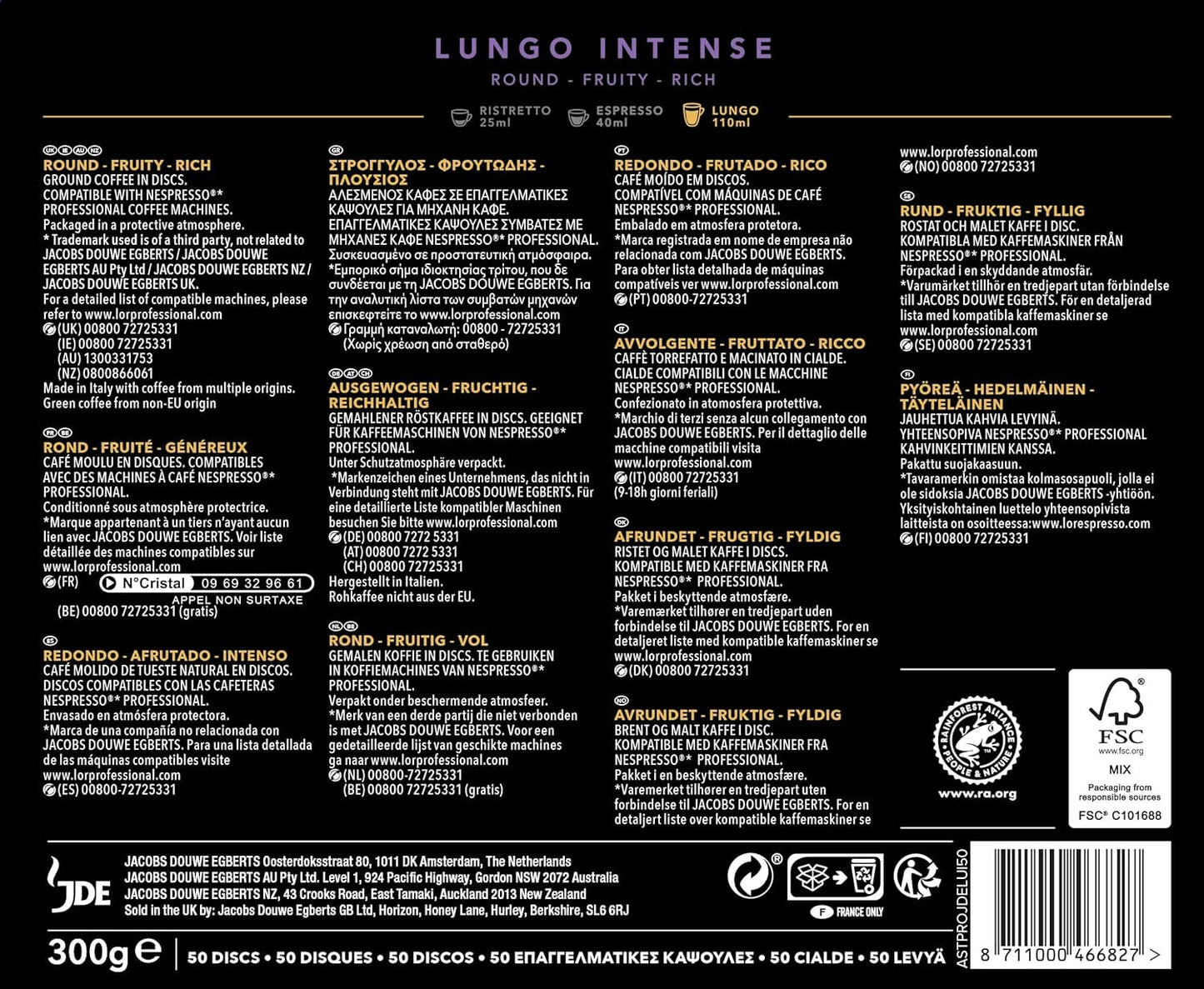 L'OR Suprême Lungo Intense 5, mild, Intensität 5/10, Nespresso* Pro kompatible Kaffeekapseln, 50 Kapseln