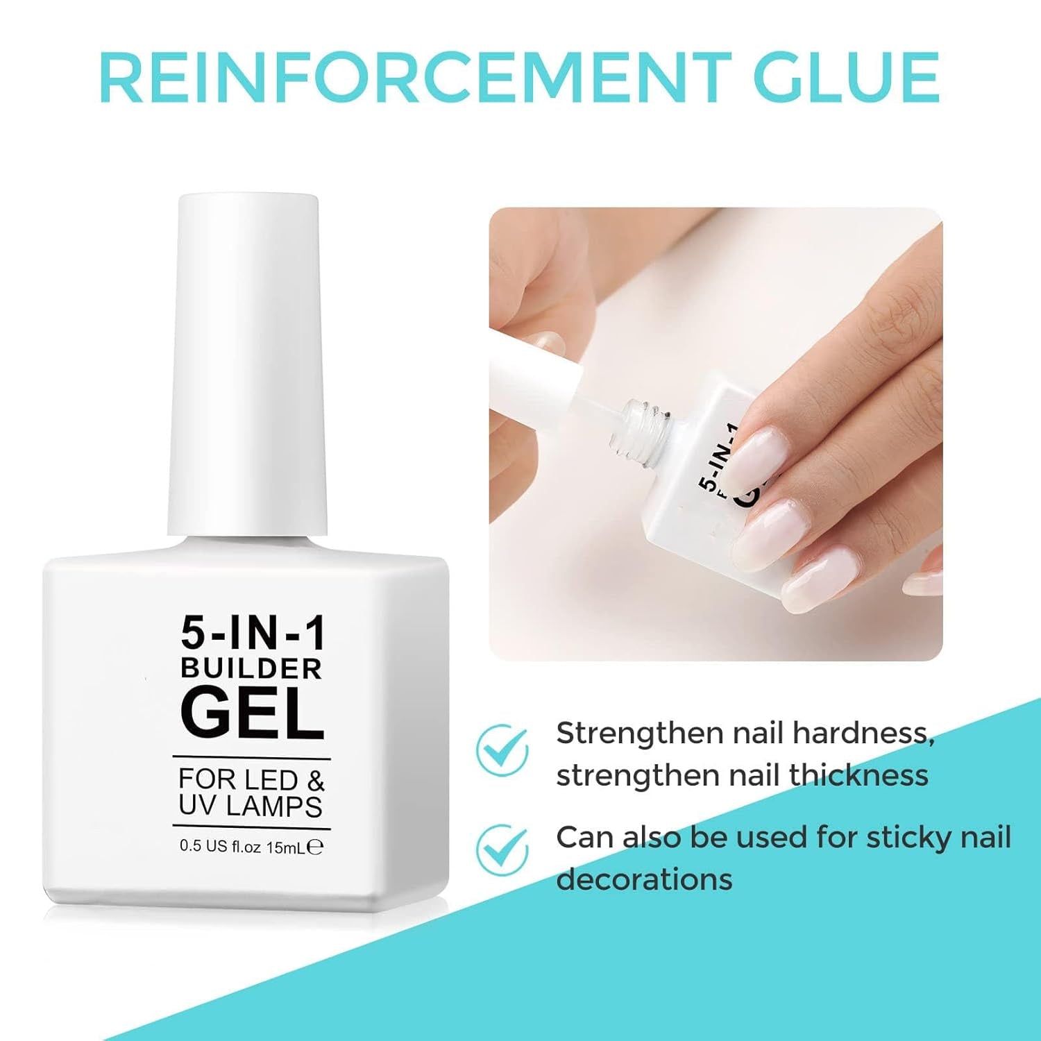 Builder 5 in 1 Aufbaugel 15 ml, Nagelaufbaugel, Nagelaufbaugel, UV/LED-Nagelverlängerungs-Nagellack, Verlängerungen, Nagelkunst, Aufkleber, Gel, Nagelaufbaugel (weiß)