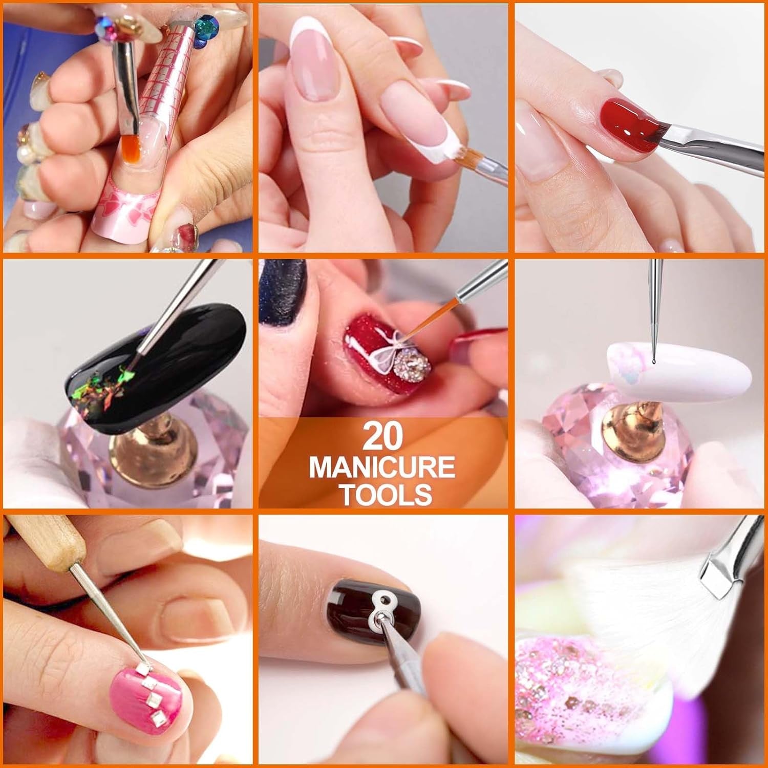 Hanyousheng 20 Stück Nagel Pinsel Set, 15 Stück Nageldesign Pinsel, 5 Stück Nail Art Dotting Tools für DIY Nail Art Design