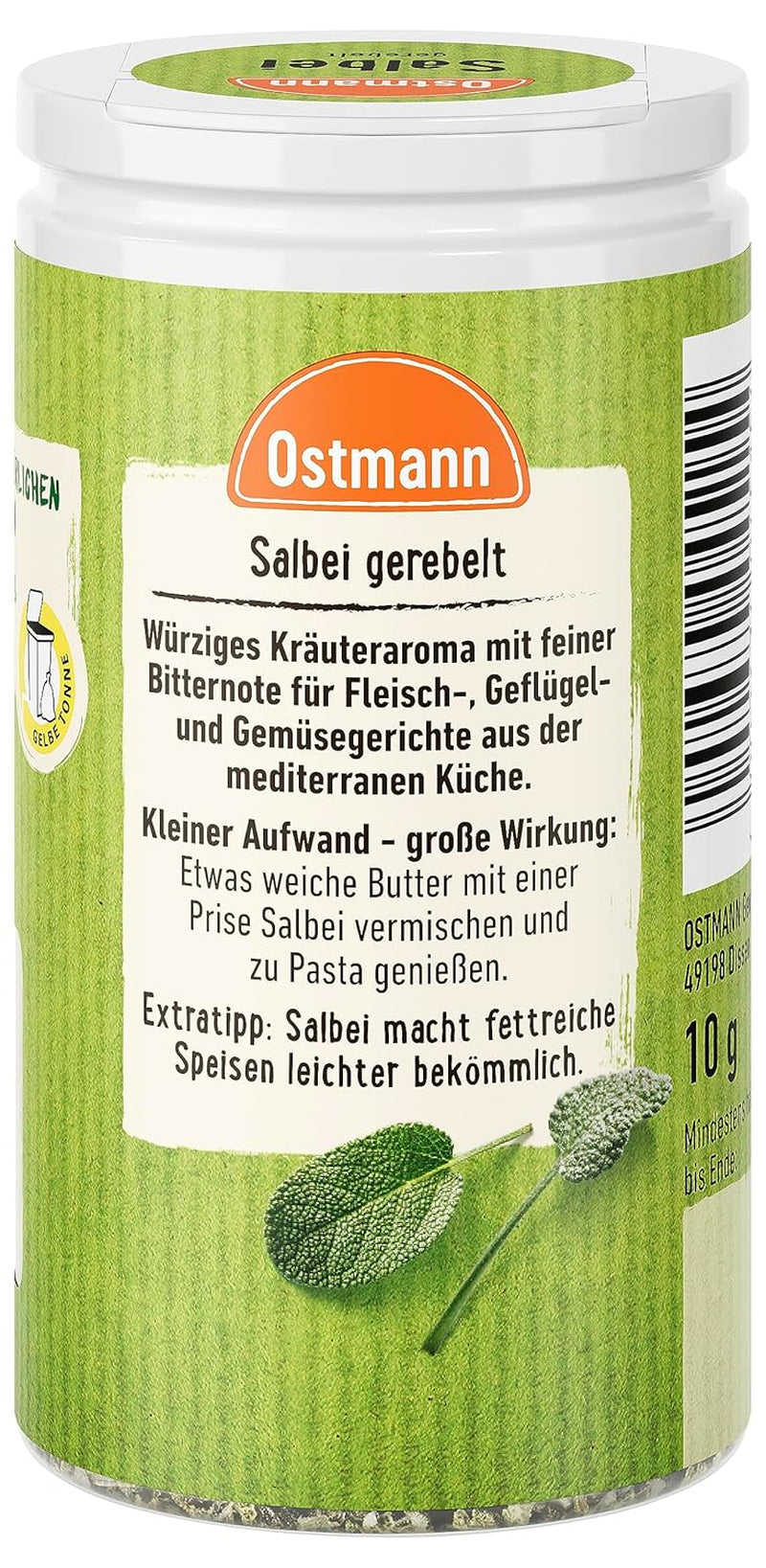 Ostmann Gewürze - Salbei gerebelt | Würziges Kräuteraroma für Fleisch- und Gemüsegerichte | 10 g in der Dosis