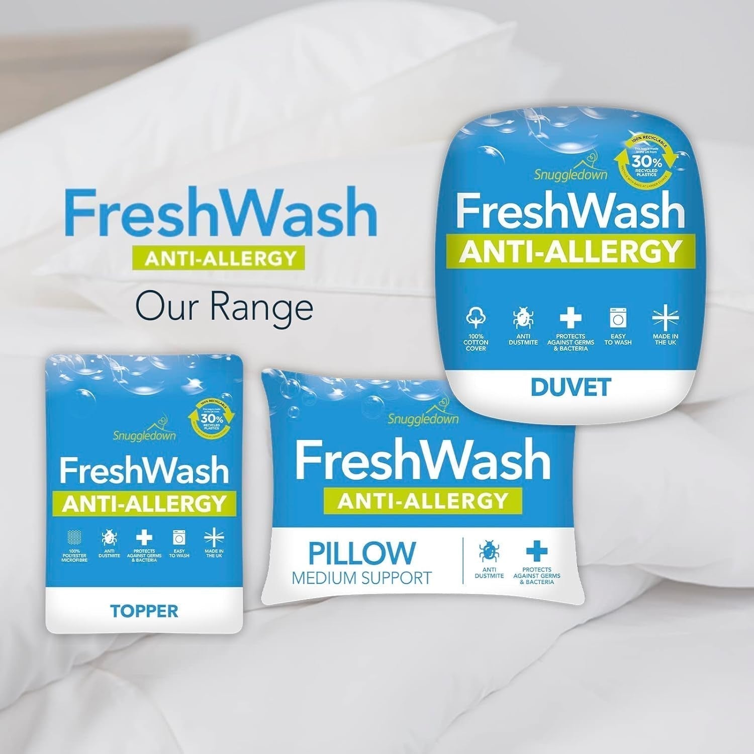 Allergikerdecke Snuggledown Freshwash, 13,5 Tog Winter Warm, Baumwolle, weiß, Einzelbett Bettdecken und Steppdecken Naty Shop