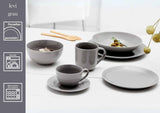 Ritzenhoff & Breker Levi 16-teiliges Geschirrset, Teller, Schüsseln und Tassen für 4 Personen, skandinavisches Design mit feinem geriffeltem Relief, Mix & Match-Geschirr, Porzellan, Weiß und Grau