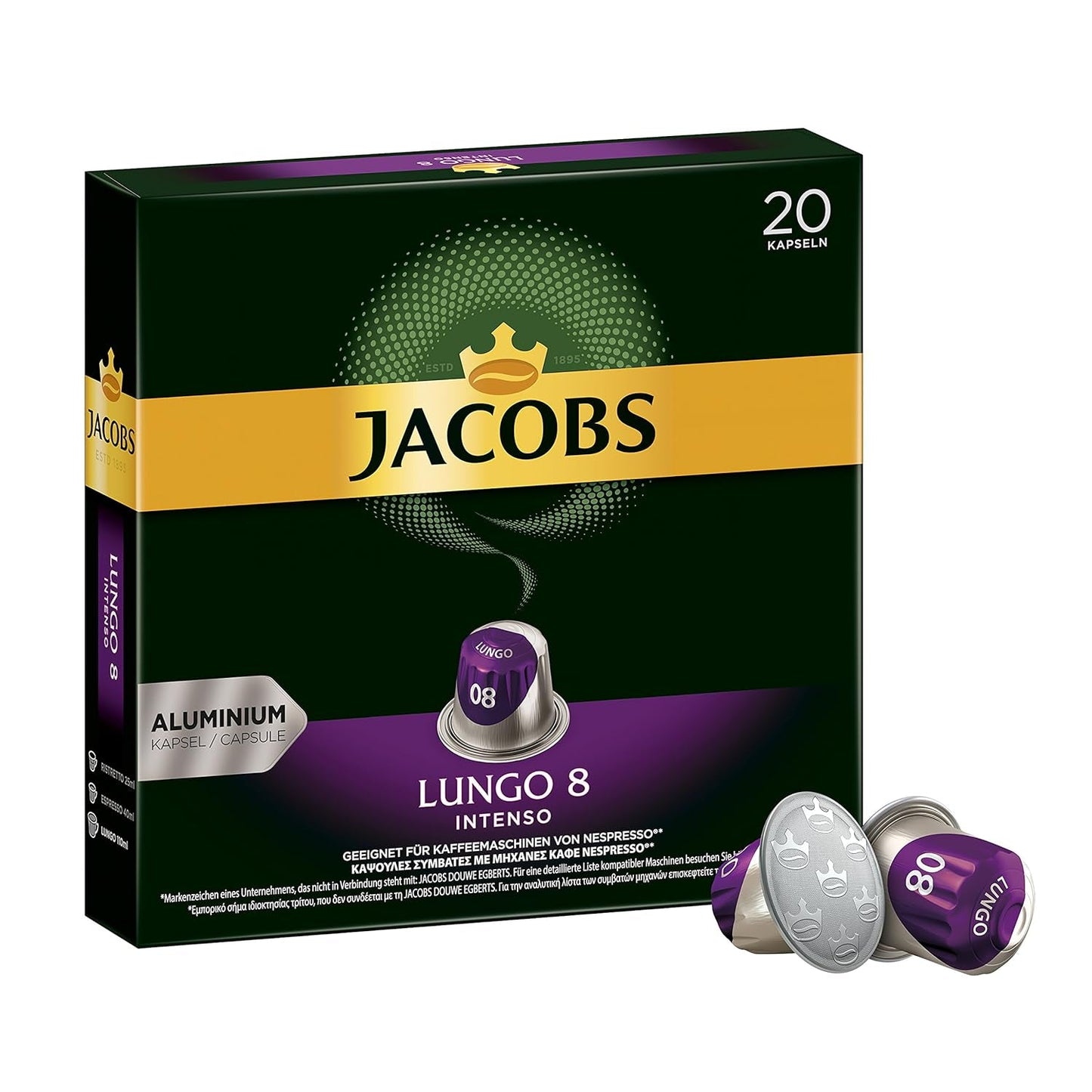 Kaffeekapseln Lungo Intenso, Intensität 8 von 12, 200 Nespresso®* kompatible Kapseln, 10 x 20 Getränke & Kapseln Espresso Intenso, Intensität 10.100 Nespresso®* kompatible Kaffeekapseln, 10x10
