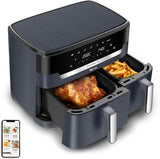 Tefal Dual Easy Fry Heißluftfritteuse mit zwei Kammern, 5,2/3,1 Liter Fassungsvermögen, zwei unabhängige Schubladen, 7 Programme Haushaltsgeräte Naty Shop Grau / Anthrazit
