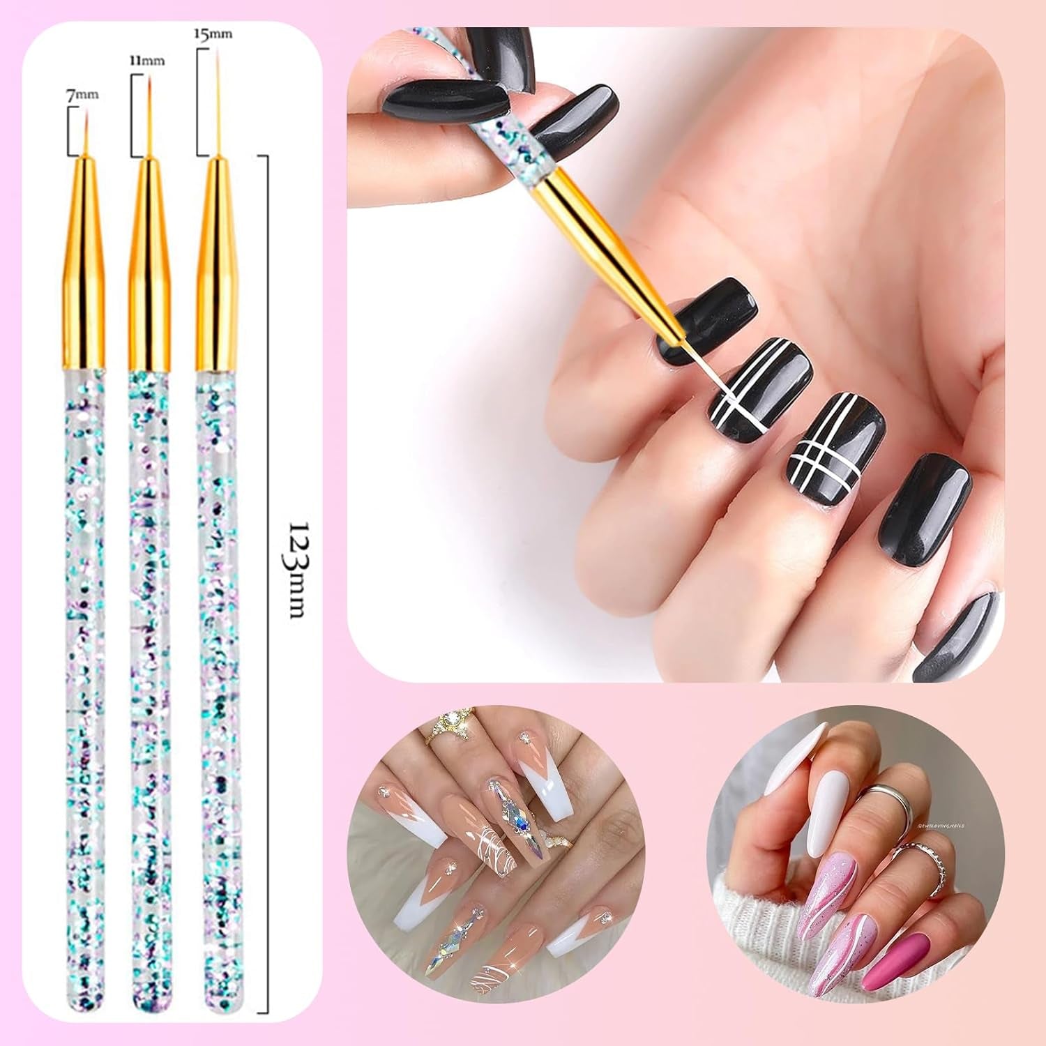 31-teiliges professionelles Nagel-Pinsel-Set, Nagelpinsel mit zwei Enden, Pinsel für Gelnägel, Acryl-Nagelkunststift, Nagelkunst-Dotting-Tools, Nagelpinsel für DIY-Nagelkunst-Salondesign