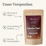BIO Schoko Chai Gewürztee ohne Zucker, mit Kakaofrüchten, Zimt, Lakritze und anderen aromatischen Chai-Gewürzen, 100 g